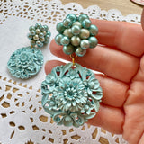 Blue Floral  Whimsical Dangle Earrings