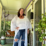 Boho White Lace Kimono Duster| Drawstring Kimono