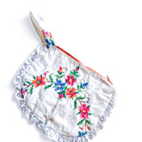 Vintage Repurposed Embroidered Floral Fabric Clutch Handbag