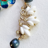 White and Blue Floral Whimsical Dangle Earrings