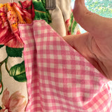Handmade Floral Mid Rise Shorts With Oversize Gingham Pockets