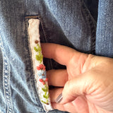 Embroidered Up-Cycled Jean Jacket| Crochet Cutout Back