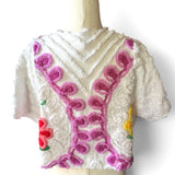 Boho Peacock Short Sleeve Floral Chenille Cardigan