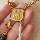 Repurposed Vintage French Notre Dame Charm Gemstone Necklace