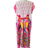 Boho Pink Peacock Chenille Boho Kimono Duster