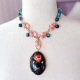 Colorful Eclectic Gemstone Flower Boho Pendant Necklace