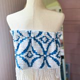 Boho Romantic Blue and White Fringe Strapless Crop Top