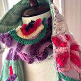 Purple Floral Peacock Vintage Chenille Patchwork Scarf