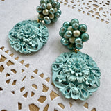 Blue Floral  Whimsical Dangle Earrings
