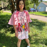 Boho Pink Peacock Chenille Mini Dress