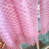 Upcycled Pink Chenille Fringe Loungewear Pants, Boho Beach Cover up