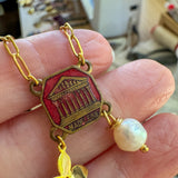 Repurposed Vintage French Madeleine  Charm Gemstone Necklace