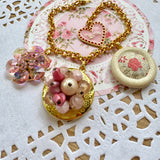 Pink Floral Locket Charm Bracelet
