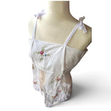 Romantic Embroidered Floral Tank| Repurposed Vintage Rosebud Adjustable Top