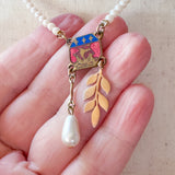 Repurposed Vintage French Charm Gemstone Necklace