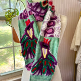 Purple Floral Peacock Vintage Chenille Patchwork Scarf