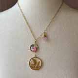 Floral Vintage Embroidered Charm Necklace, Lariat, Handmade Sentimental Jewelry