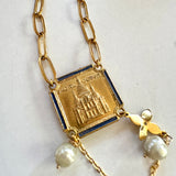 Paris Charm Necklace, Repurposed Vintage French Charm Pendant Necklace