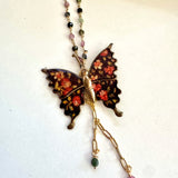 Whimsical Butterfly Charm Necklace, Gemstone Chain Necklace