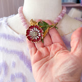 Colorful Eclectic Gemstone Flower Pendant Necklace