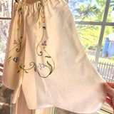 Handmade Floral Embroidered Mid Rise Long Shorts