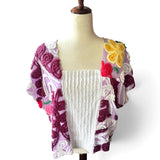 Boho Short Sleeve Floral Upcycled Chenille Cardigan