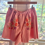 Handmade Floral Embroidered Mid Rise Long Shorts