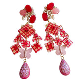 Gingham Red and Pink Statement Earrings