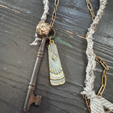 Boho Skeleton Key Heron Charm Necklace