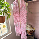 Repurposed Pink and Green Floral Vintage Chenille Patchwork Scarf