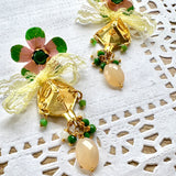 Floral Gemstone Chica Earrings, Whimsical Dangle Face Charm Earrings