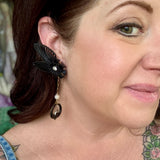 Romantic Floral Dangle Earrings, Black and White