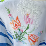 Embroidered Flowy Peasant Blouse,  Boxy Oversized  Top