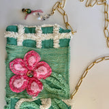Vintage Green and Pink Repurposed MCM Floral Fabric Handbag