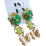 Green Dangle Upcycled Vintage Handmade Earrings