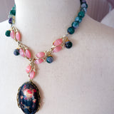 Colorful Eclectic Gemstone Flower Boho Pendant Necklace