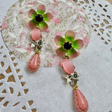 Floral  Whimsical Dangle Earrings,Upcycled Vintage