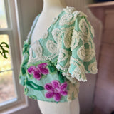 Boho Short Sleeve Floral Chenille Cardigan