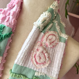 Repurposed Pink and Green Floral Vintage Chenille Patchwork Scarf