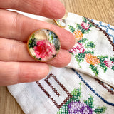 Whimsical Embroidery Stud Earrings,  Repurposed Vintage Earrings