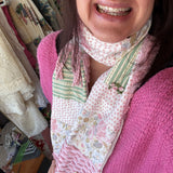 Repurposed Pink and Green Floral Vintage Chenille Patchwork Scarf