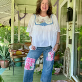 Embroidered Flowy Peasant Blouse,  Bell SleeveTop