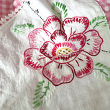 Handmade Pink Gingham Floral Mid Rise Shorts With Oversize Embroidered Pockets