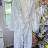 Boho White Lace Kimono Duster| Drawstring Kimono