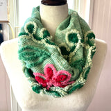 Green Floral Chenille Cowl  Scarf