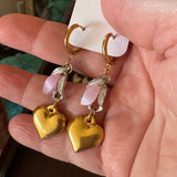 Romantic Heart Charm Upcycled OOAK Hoop Earrings