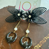 Romantic Floral Dangle Earrings, Black and White