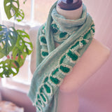 Repurposed Vintage Green Chenille Leaf Patchwork Scarf