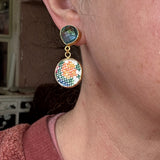 Whimsical Floral Embroidered Dangle Earrings,  Repurposed Vintage Earrings