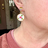Whimsical Floral Embroidered Dangle Earrings,  Repurposed Vintage Earrings